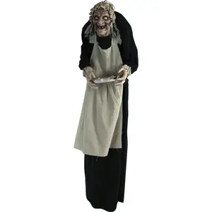 Outvita 5ft Life-Size Halloween Animatronic, Scary Talking Zombie Maid with Touch Activated Lights and Sounds, Battery Operated Indoor or Covered Outdoor Halloween Decorations for Home