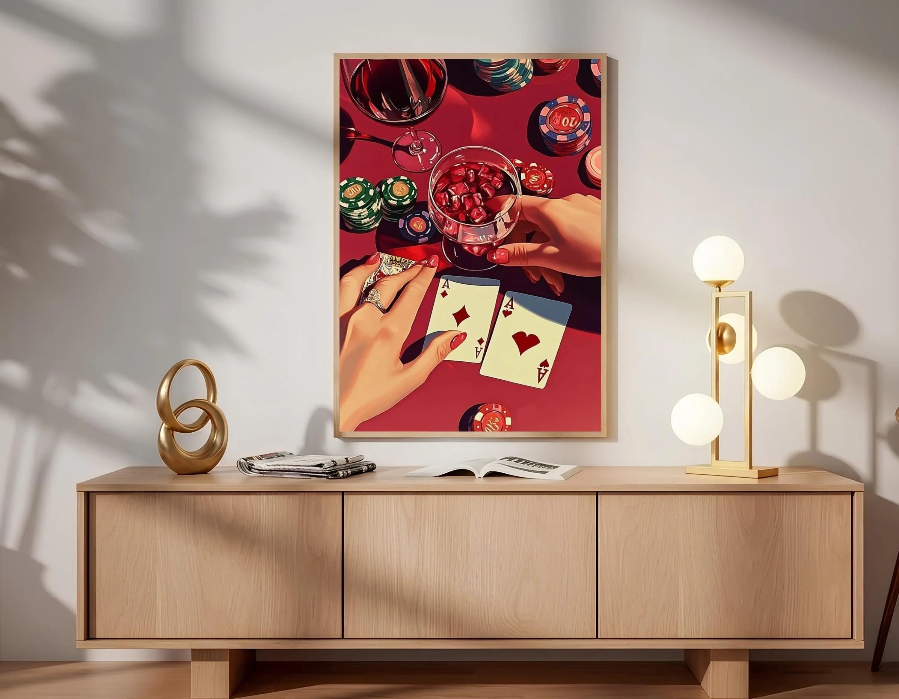 [SALE UP TO 40%] [Unframed] Casino Poker Poster, Aesthetic Card Game Art, Glam Bar Wall Decor