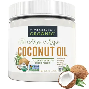Viva Naturals Organic Coconut Oil – 16 fl oz, Unrefined Cold-Pressed Extra Virgin, USDA Organic & Non-GMO, Multi-Purpose for Cooking, Hair & Skin