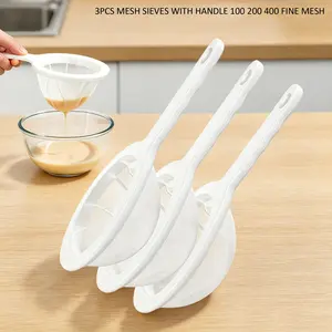 3Pcs Kitchen Ultra Fine Nylon Mesh Strainer Set, 100/200/400 Mesh Fine Sieve with Handle, Multifunctional Kitchen Filter Spoon, Suitable for Soy Milk, Coffee, Milk, Yogurt, Juice, Tea, Honey and Wine Filtration