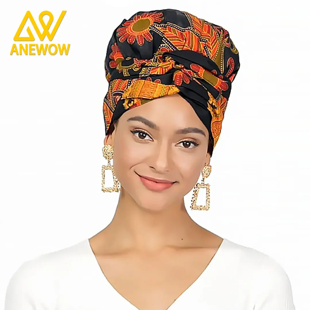 Black Orange Floral Ankara Satin Lined Headwrap