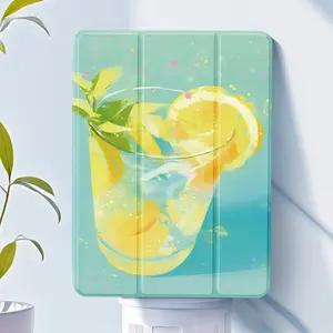 iPad Tri-Fold Case with Auto Wake/ Sleep, Heavy Duty Shockproof Cover, Compatible with iPad 7/ 8/ 9/ 10 Gen, iPad Mini 4/ 5, iPad Air 1/ 2 - Pastel Lemonade Cups Design in Mint Green & Yellow Computer Tablet