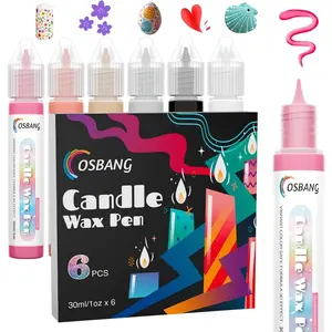 Candle Wax Pen, 6 Vibrant Colors Candle Wax Pen Set, Easy to Use for Festival, Birthday Decorating, Blessing Writing & More DIY Crafts(30ml/1oz*6)