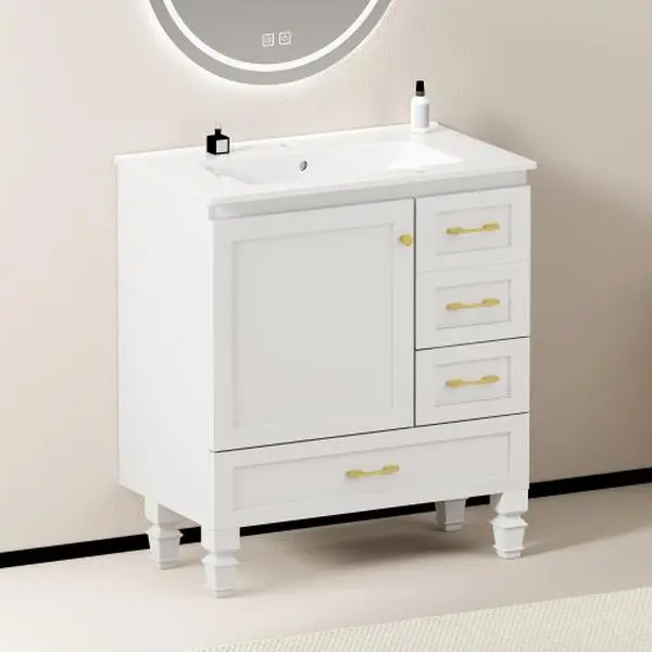 Bellemave 30" Bathroom Multi-Drawer Floor Cabinet with Abundant Storage - 1 Soft-Close Door and 3 Drawers, Multi-Drawer Floor Cabinets