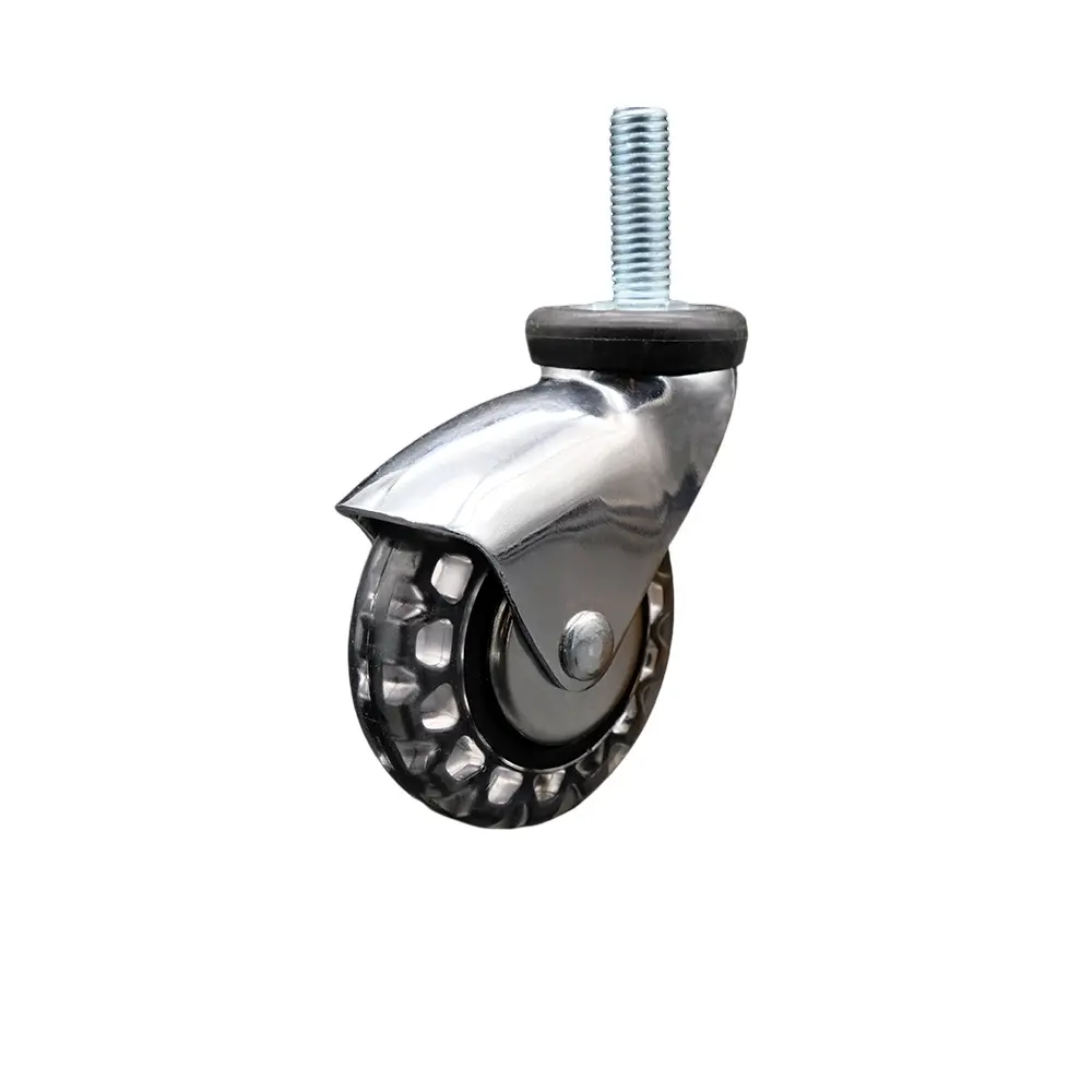Service Caster SCC-TS03S310-PPUBD-BC-381610 Heavy Duty 3" Swivel Chrome Caster with Dual Ball Bearing Raceway, Bright Chrome Hooded Cover Polyurethane Furniture Moving Wheel for Chairs, 0.375" 16 TPI x 1" Threaded Stem, Heat Treated, 120 Lbs Capacity