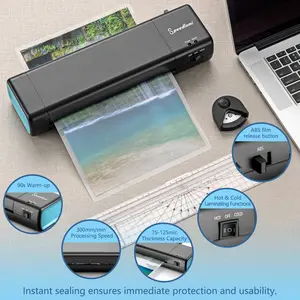 Fast-Preheat Sealing Machine, Laminate Machine, 90s Quick Heating, 300mm/min Speed, Includes Corner Rounder & Paper Cutter, Ideal for Home School Office Use