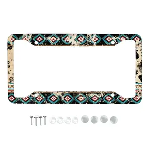 Aztec Western License Plate Frame with Screws, Plate Letters Fully Visible, Car Exterior Decoration Accessories Decor