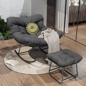Oversized Papasan Rocking Chair, Wicker Rattan Egg Lounge Rocker with Heavy-Duty Metal Frame, Indoor Outdoor Relaxation Chair for Balcony, Porch, Backyard and Bedroom Hanging Basket