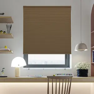 Cordless Honeycomb Blinds No Drill Blackout Cellular Shades, Custom Size Light Blocking Window Cover for Bedroom Kitchen - Brown