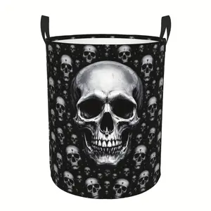 Large Capacity Skull Design Storage Basket In Gray - Foldable, Durable Fabric with Handles Forbathroom Decor And Accessories, Bathroom Organizers And Storage, Room Decor, Laundry Hamper,/Outdoor Use, Laundry Baskets
