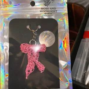 Moss and Moonlight Works Handcrafted Crochet Keychain with Small Pink Bow and Silver Chain Multiple Options for Chains and Clips