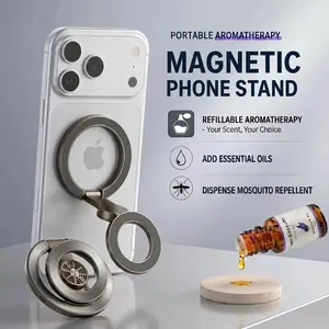 Double-Sided Magnetic Phone Stand with Refillable Aromatherapy Pad – Add Your Own Essential Oil or Mosquito Repellent, MagSafe Compatible 360° Rotating Phone Holder for iPhone 17/16/15/14/13/12, for Car, Desk, Wall & Home Use
