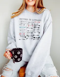 Return to Library Sweatshirt, Vintage Library Card Book Due Date Sweatshirt, Bookish Gift for Her Him Reader Author Librarian English Teacher Tee