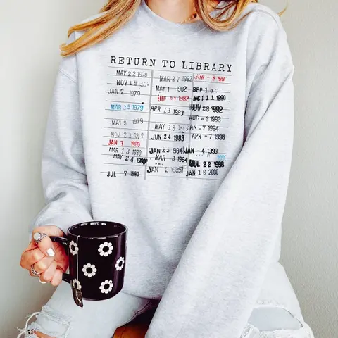 Return to Library Sweatshirt, Vintage Library Card Book Due Date Sweatshirt, Bookish Gift for Her Him Reader Author Librarian English Teacher Tee