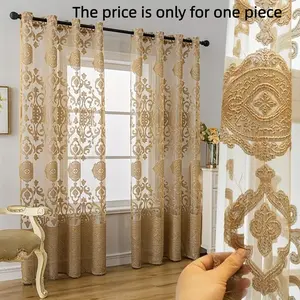 1PC European Style Hollow Embroidered Luxury Curtains, Home Decoration Curtain, High-End Window Drapes, Hollow Craft, Transparent Sunshade for Living Room Bedroom Balcony, Interior Decoration Accessories