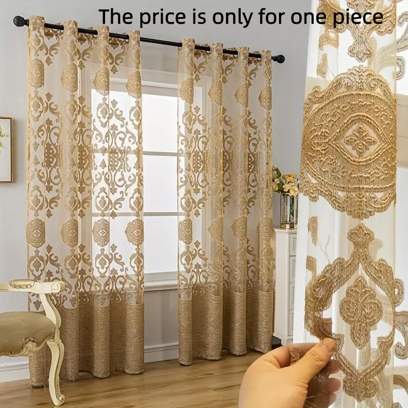 1PC European Style Hollow Embroidered Luxury Curtains, Home Decorative Curtain, High-End Window Drapes, Hollow Craft, Transparent Sunshade for Living Room Bedroom Balcony, Interior Decoration Accessories