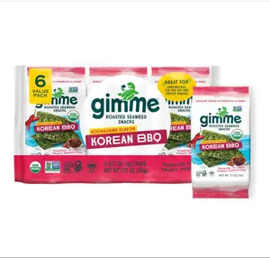 Gimme Seaweed Organic Premium Roasted Seaweed Snacks, Korean BBQ, 6 Count, Keto, Vegan, Gluten-Free, Great Source of Omega3s and Iodine, Healthy On-The-Go Snack for Kids and Adults
