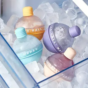 PrimPick Four ice hockey makers with colorful boxes, large round ice molds for whisky, 6.35 cm spherical ice molds for cold drink lovers, ice release trays for parties, restaurants and bars, and four round makers with LIDS for cocktails, Ice Ball Molds