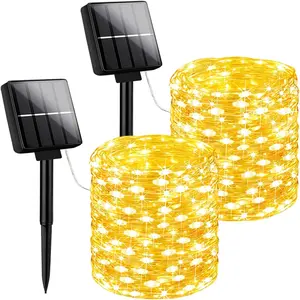 Outdoor Solar String Lights , 2-Pack Total 80FT 200LED Solar Fairy Lights for Outside with 8 Lighting Modes, Solar Twinkle Lights for Yard, Christmas, Party (Warm White)