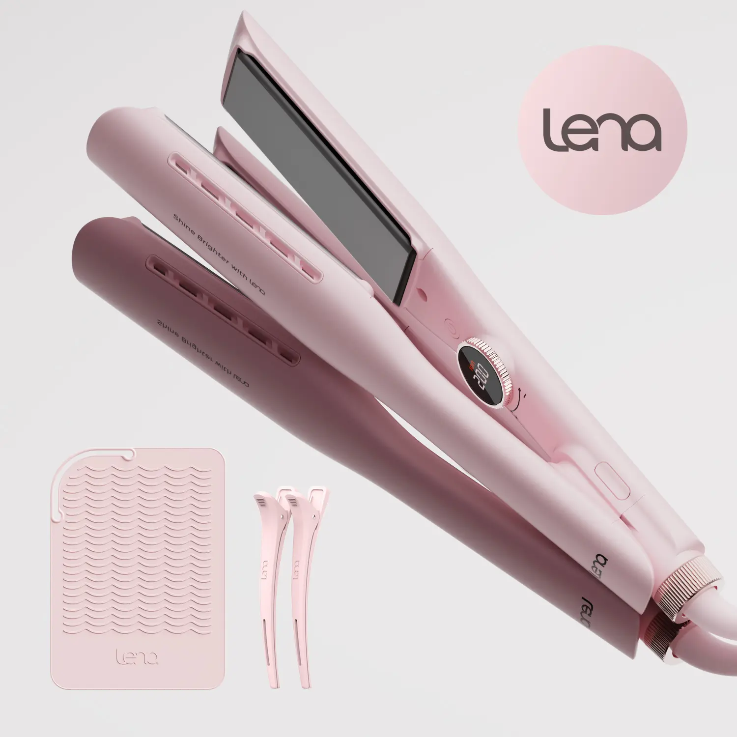 LENA Professional 1.75 inch Wide Flat Iron Hair Straightener Titanium 2-in-1 Fast Heating Curler & Straightener - Salon, Adjustable - Smooth, Comfort