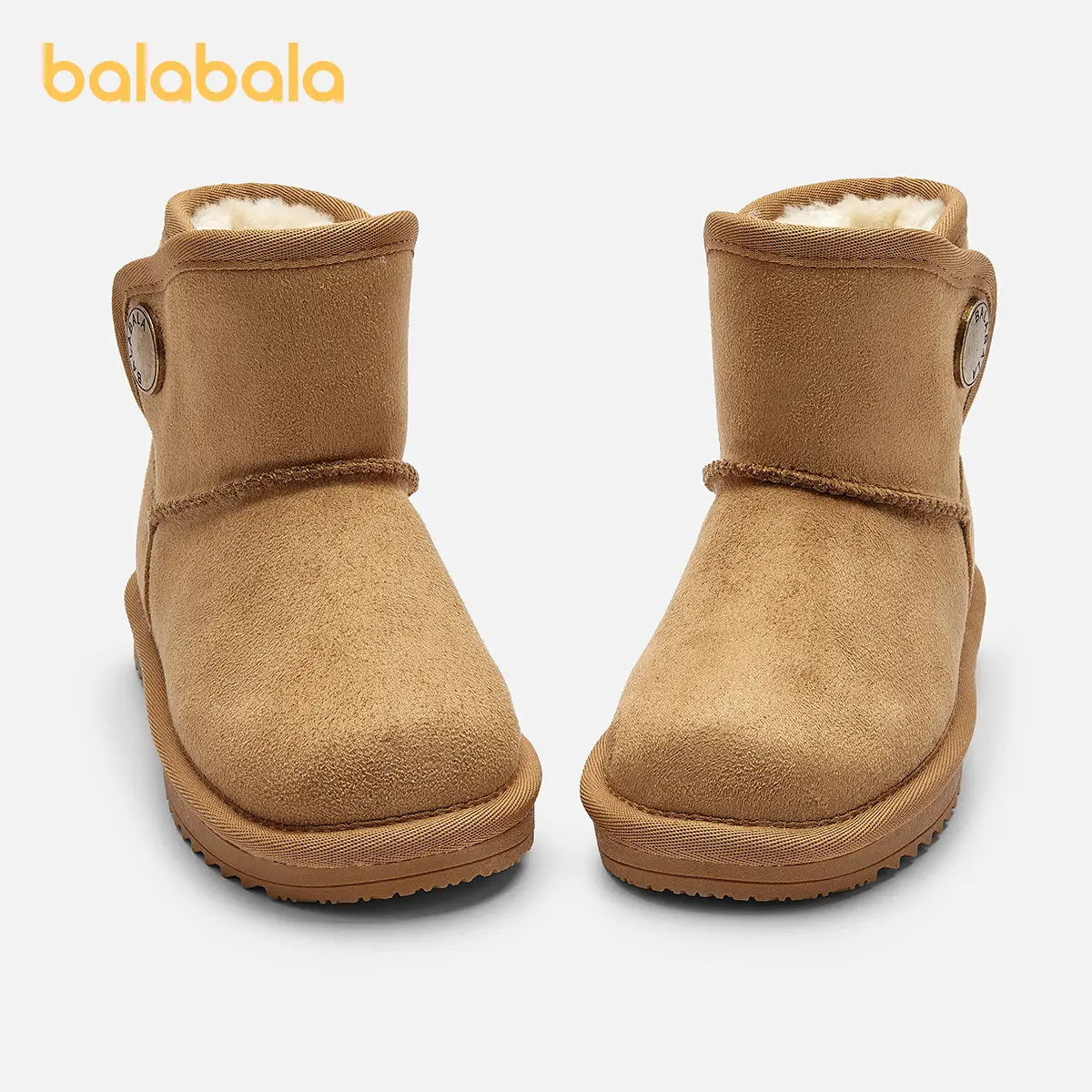 balabala Kids' Polyester Casual Snow Boots - Synthetic, Warm Waterproof Ankle Booties for Boys & Girls with Velcro Strap, Anti-Slip Serrated Rubber Sole, Insulated, Round Toe, No Heel (<1 cm)