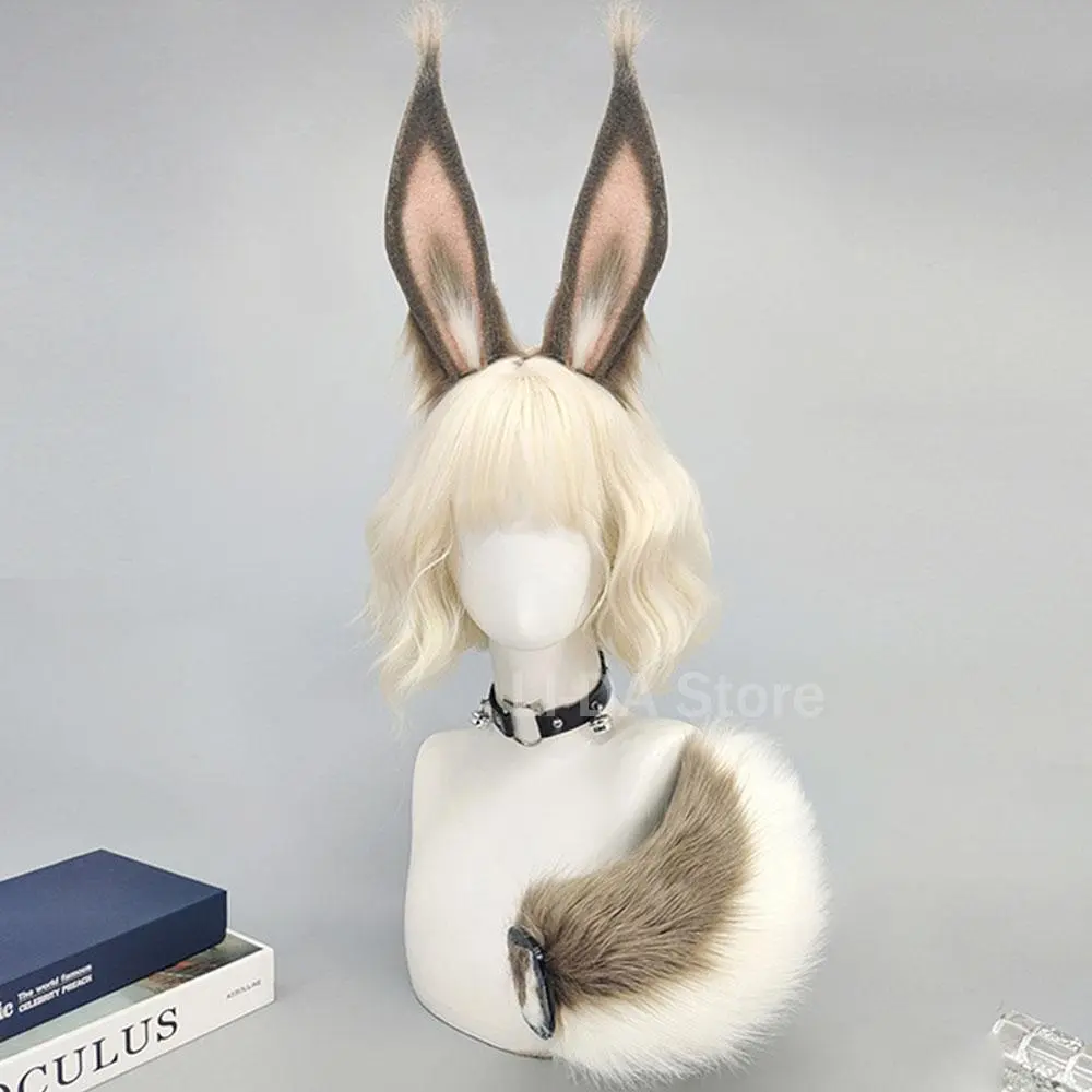 Women's 2-Piece Handmade Cartoon Character Animal Ear Headband Set, Furry Rabbit Ear Accessory Kit with Rabbit Tail for Themed Role Play Costumes, Animals, Furry Ears