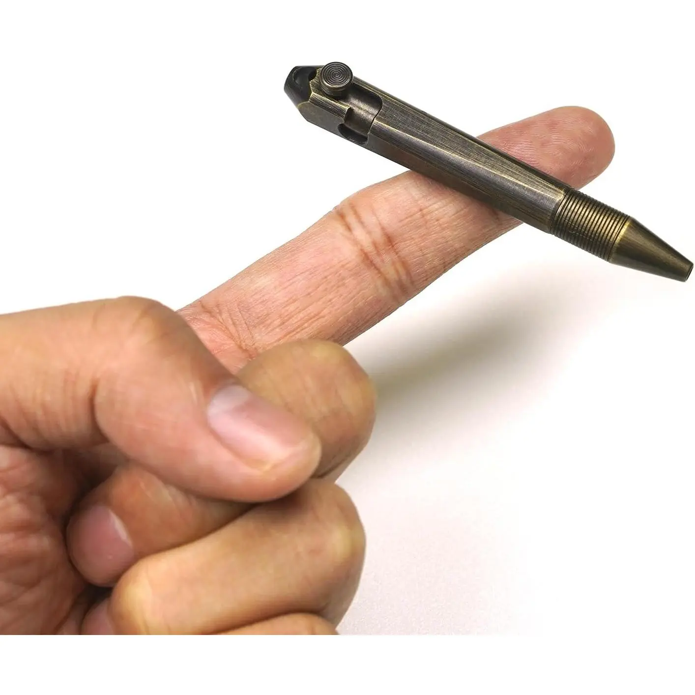 Mini Brass Bolt Action Pen with , Handmade EDC Pocket Pen, 76 mm with 2 Replacement Refills &  Box (Bronze)