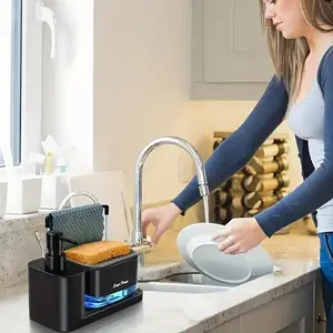 Kitchen Soap Dispenser with Tray and Sponge, Dish Towel Holder, Hand Sanitizer Bottle, Practical Kitchen Counter Storage Organizer Tool, Sink Soap Dispenser