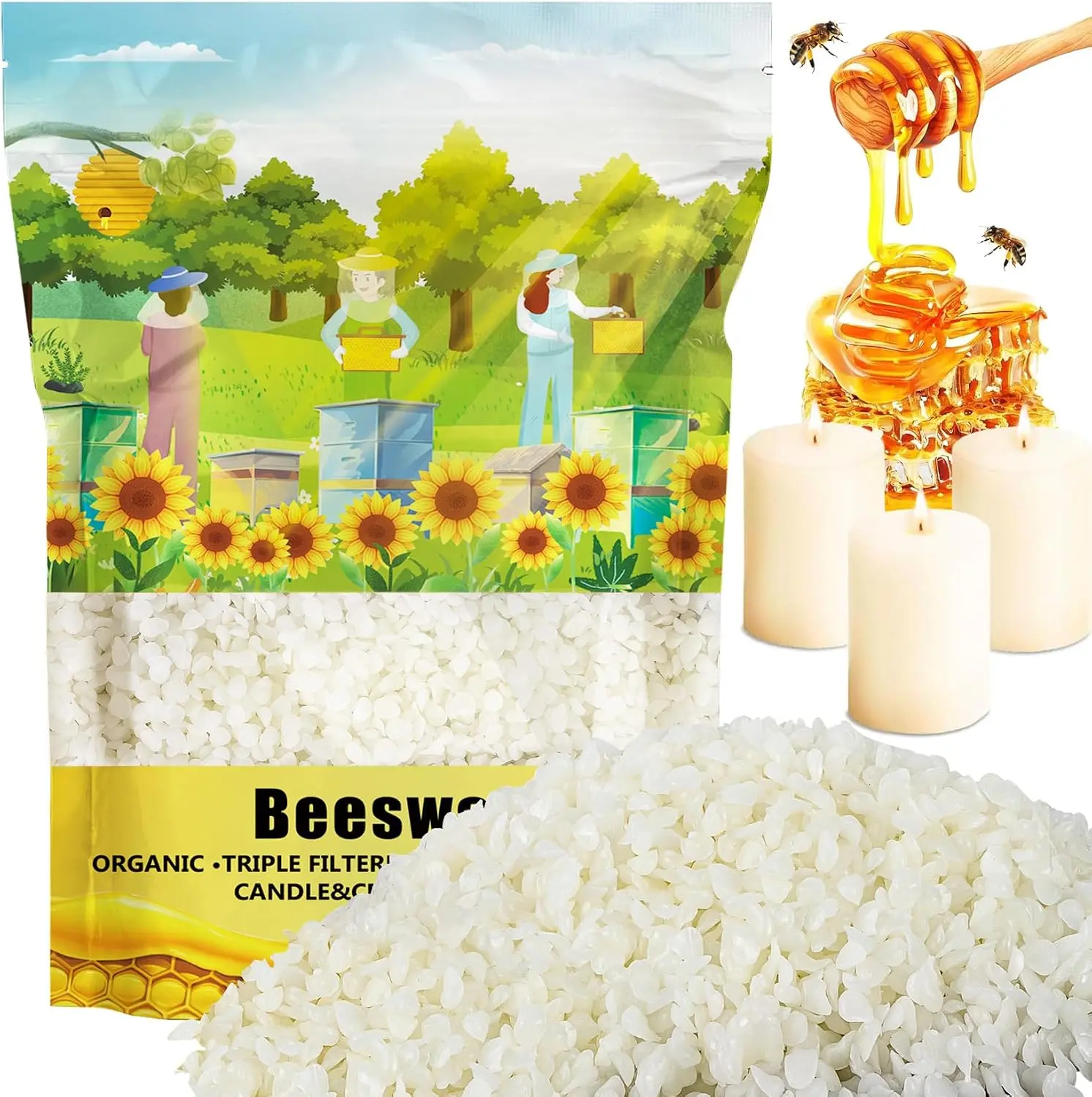 Natural Organic 430g Triple-Filtered White Beeswax Pellets - Waxing Supply for Candle Making, Lip Balm | Beauty & Bath Body Care, Candle Maker Gifts