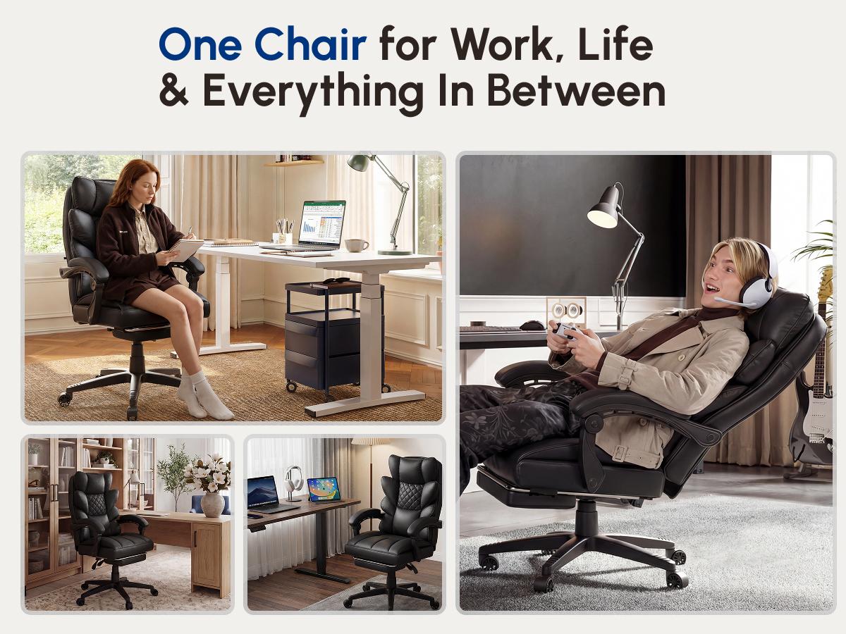 Dowinx Big and Tall Office Chair with Pocket Spring Cushion,High Back Computer Gaming Chairs with Linkage Armrests,Executive Desk Chairs with Footrest,Fabric-Black