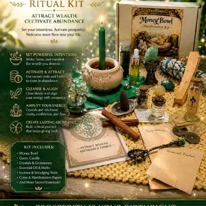 TicoHerbs Money Bowl Ritual Kit with Charm Candles for Attracting Wealth Prosperity & Abundance
