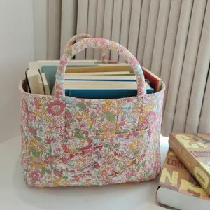Washable Foldable Fabric Storage Bag, Book Organizer Floral Pattern Basket, Office Supplies Holder, Home Decor Bin for Entryway Bedroom Living Room