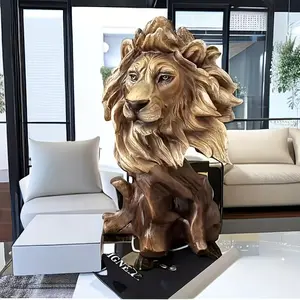 Resin Lion Head Statue, Versatile Decorative Artwork for Home, Office, Hotel - No Electricity, Featherless, Sophisticated Design Ornaments Decoration Living Room Luxury Interior Figurine Brown-Zs