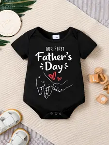 Baby "Our First Father's Day" Black Bodysuit, Newborn Father & Baby Handprint Onesie