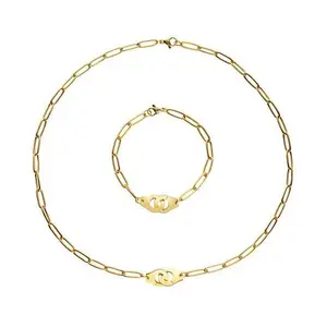 Stately Steel Handcuff Chain Necklace and Bracelet Set