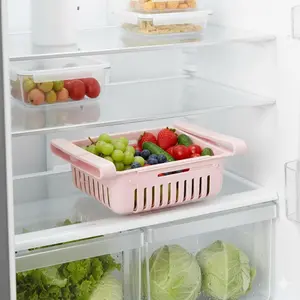 Adjustable Fridge Organizer Drawer，Refrigerator Storage Box with Dividers，Expandable Fruit Vegetable Crisper，Anti-Odor Moisture-Proof Refrigerator Organizer for Kitchen，Food Classification Storage Container