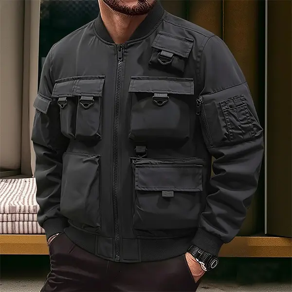 Men's Tactical Flight Jacket, Durable Windproof Multi-Pocket Bomber with a Stand Collar for Outdoor Camping & Hiking, Basic, All Seasons, Casual, Classic Flight Jacket Cut