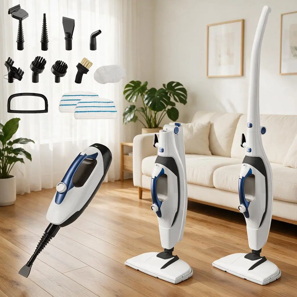 GLEEHILL 10-in-1 Electric Steam Mop with Detachable Handheld Steamer, High-Pressure Chemical-Free Cleaner, 16FT Cord Fast Heat, Safe for Families, 2 Reusable Microfiber Pads (for Hardwood, Tile)