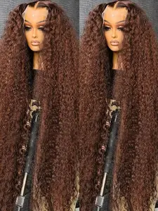 [New In] Bling Hair 13x6 Chocolate Brown Lace Front Wig Human Hair Wigs for Black Women 180% Denisty HD Deep Wave Lace Frontal Wigs Curly 4# Pre Plucked with Baby Hair Colored Wig