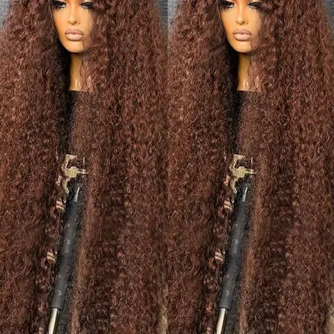 [New In] Bling Hair 13x6 Chocolate Brown Lace Front Wig Human Hair Wigs for Black Women 180% Denisty HD Deep Wave Lace Frontal Wigs Curly 4# Pre Plucked with Baby Hair Colored Wig #SummerVibes