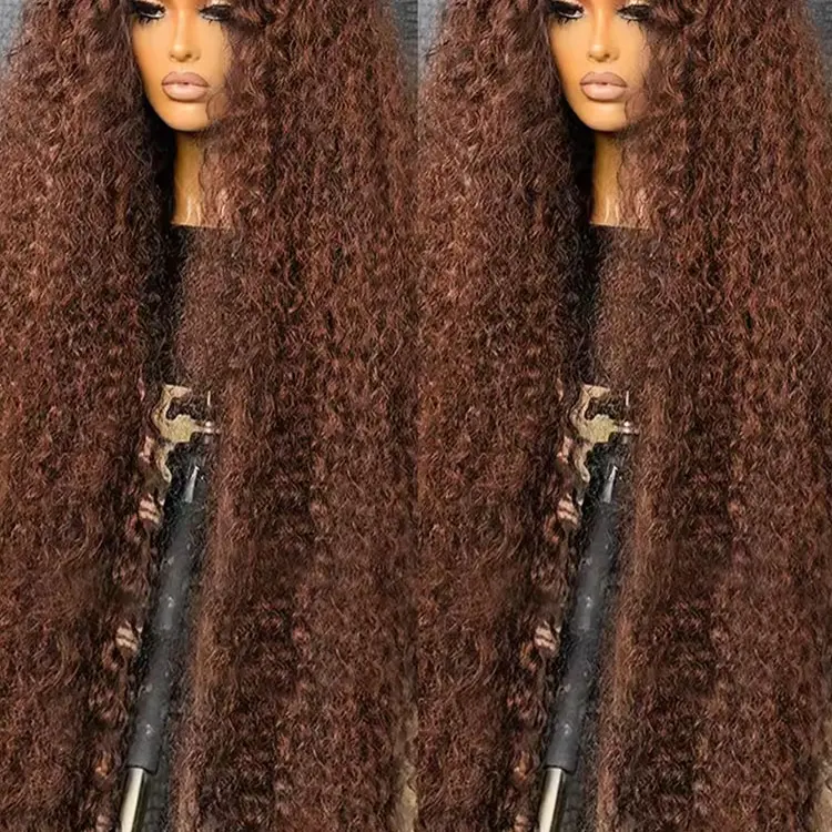 [New In] Bling Hair 13x6 Chocolate Brown Lace Front Wig Human Hair Wigs for Black Women 180% Denisty HD Deep Wave Lace Frontal Wigs Curly 4# Pre Plucked with Baby Hair Colored Wig #SummerVibes