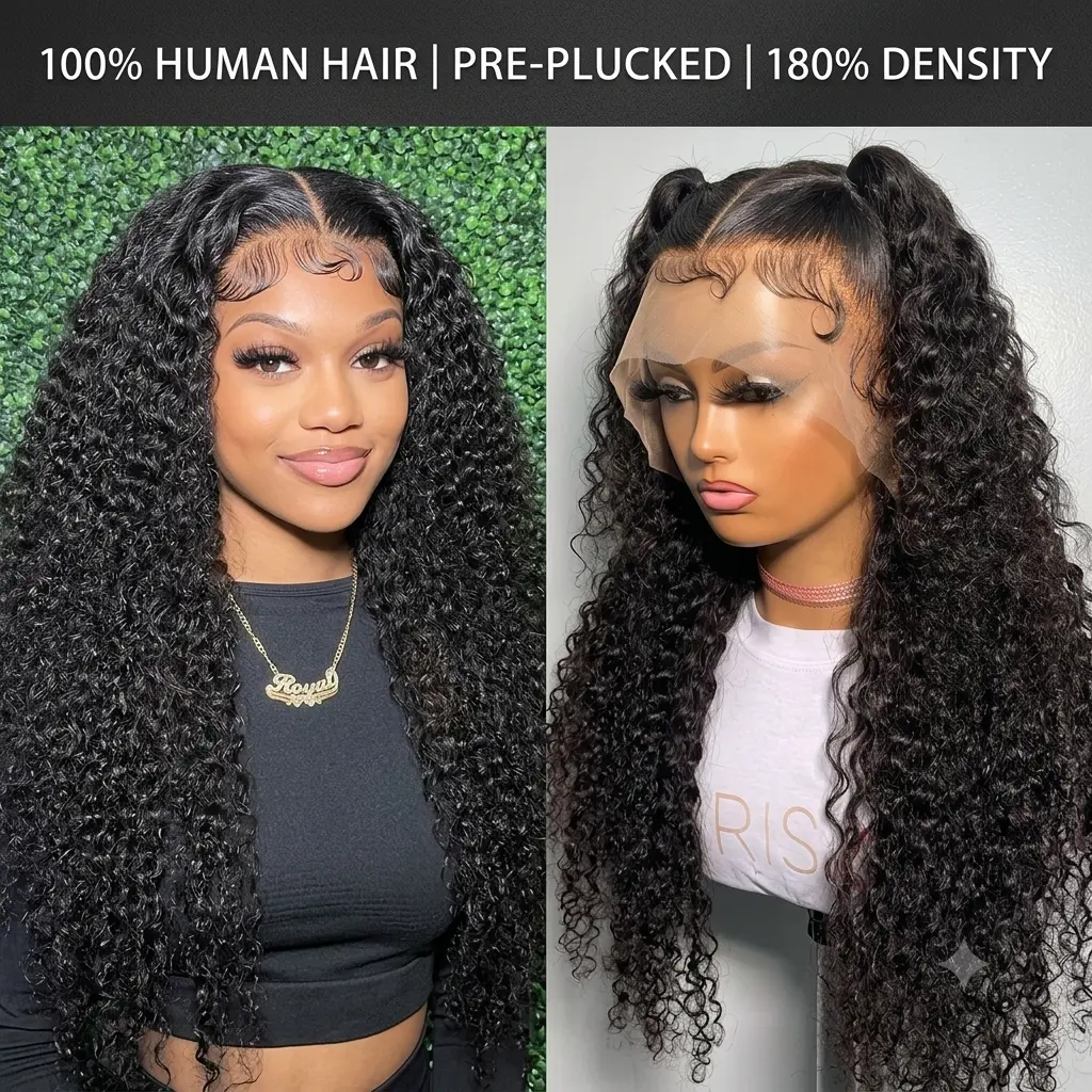 13x6 HD Lace Frontal Wig Human Hair Deep Wave Wig For Women Water Wave Lacefrontwig Pre Plucked 13x4 Transparent Curly Wigs Human Hair Deep Wave 6x4 Glueless Ready To Wear Wig 180% Density Invisible Drawstring Lace Front Wig,Deep Curly Human Hair Wig