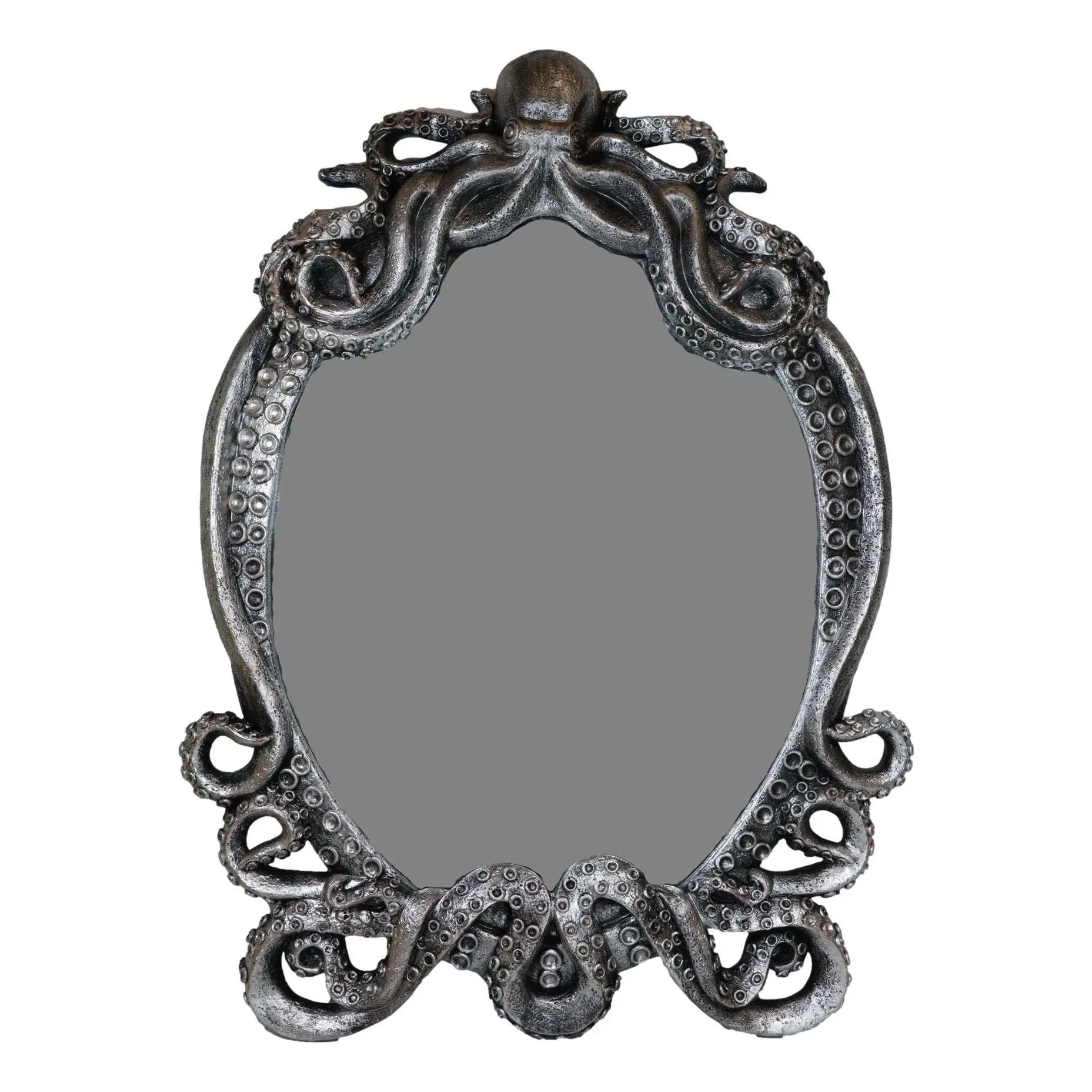 25"H Large Vintage Silver Marine Sea Monster Kraken Cthulhu Octopus Wall Mirror