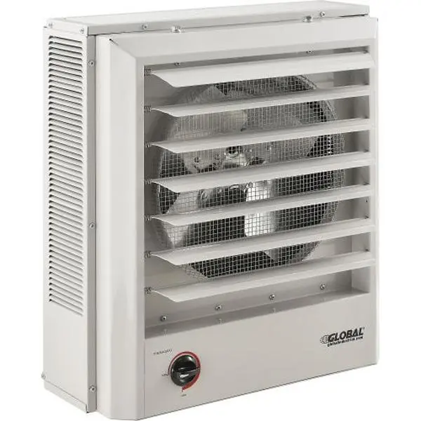 Global Industries 246103 Adjustable Steel Hardwired Horizontal Unit Heater - 10KW, 480V, 1 or 3 Phase, Thermal Cut-Off, Space-Saving, 18-1/8x19.1x21-7/16 in, 47.41 lbs (Ideal for Power Stations Stores)