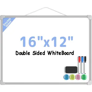 Double-Sided Dry Erase Board for Wall, 16"x12" Hanging Whiteboard, Small Dry Erase White Board kit, Portable Whiteboard for Students - Planning, Drawing, Memo, , Grey Frame