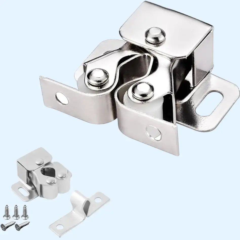 6 Pack Cabinet Latch - Double Roller Catch Hardware for Cupboard Closet Kitchen Cabinet Door Latches and RV Cabinet, Silver