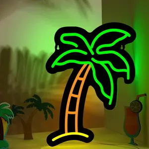 A tropical polished metal neon palm tree sign, USB-powered LED wall decor. Perfect for beach-themed & Hawaiian-style stores, bars, bedrooms, clubs, restaurants, party decoration, birthday and holiday gifts.