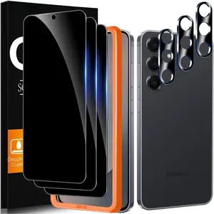 3 Pack Tempered Glass  Screen Protector for  Galaxy S25 FE with 3 Pack Camera Lens Protector, 9H Hardness, Bubble Free, Case Friendly