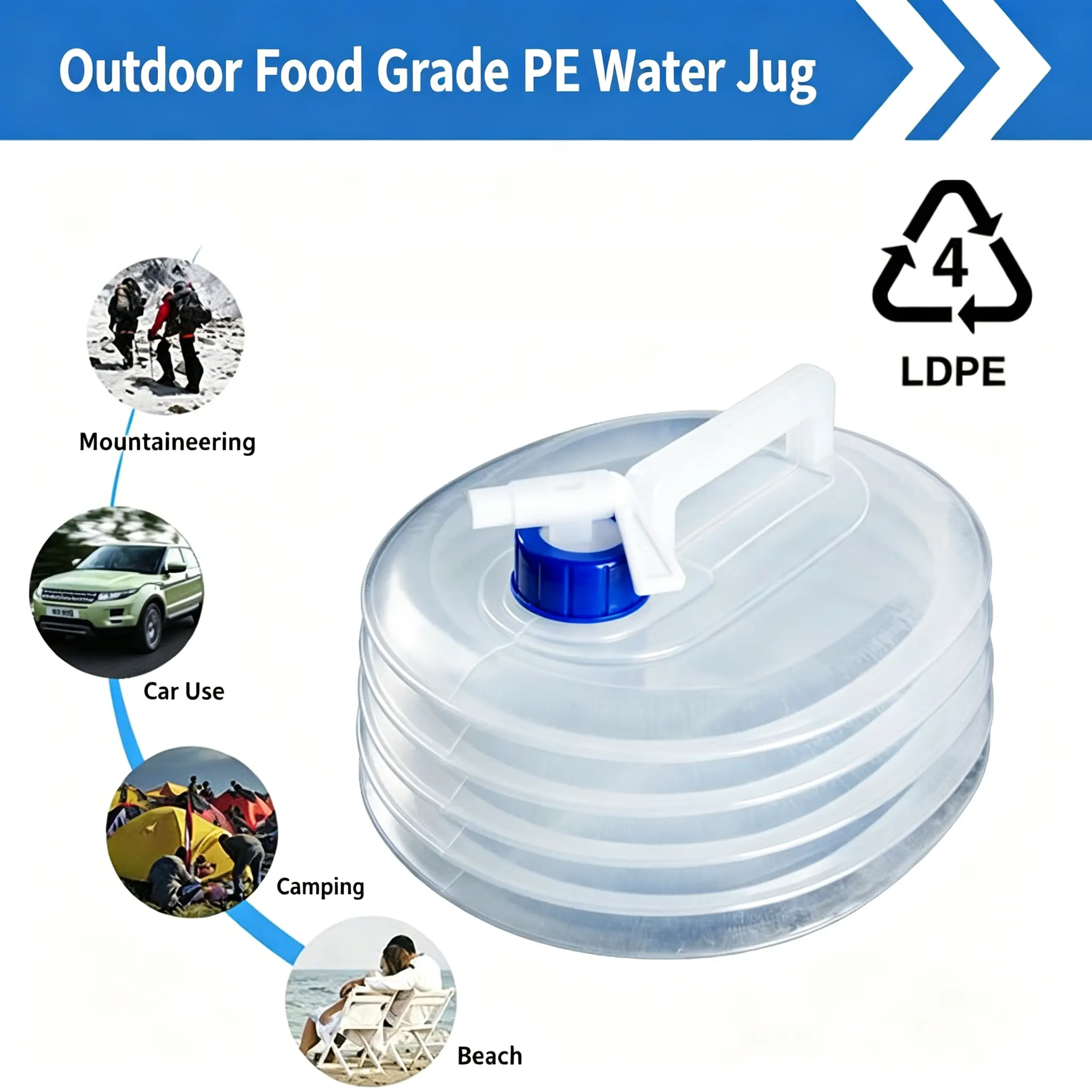 3L Collapsible Water Jug with Spigot, Food Grade LDPE Portable Foldable Water Container for Camping Hiking Car Road Trip Outdoor Water Storage Bucket