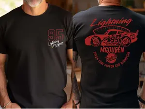 Lightning 95 Cartoon Racing Car V2 T-Shirt Gildan Unisex Graphic Tee, Funny Red Race Car Shirt, Vintage Cartoon Vehicle Tee, Kids Racing Car Lover Gift, Casual Streetwear Cotton Shirt